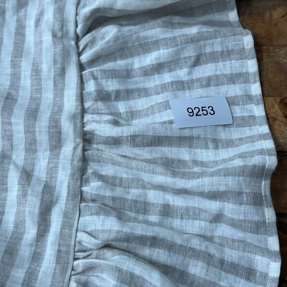 The White Linen Farmhouse Chair Cover Ruffled Striped White & Tan French Linen - Picture 11 of 12